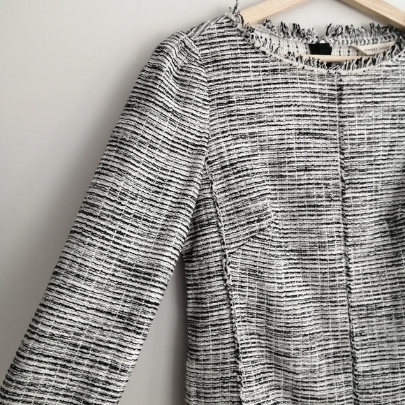 Rebecca Taylor Bouclé Tweed Top Fringe Hem Round Neck Heather Gray Blouse 6 - Picture 5 of 16